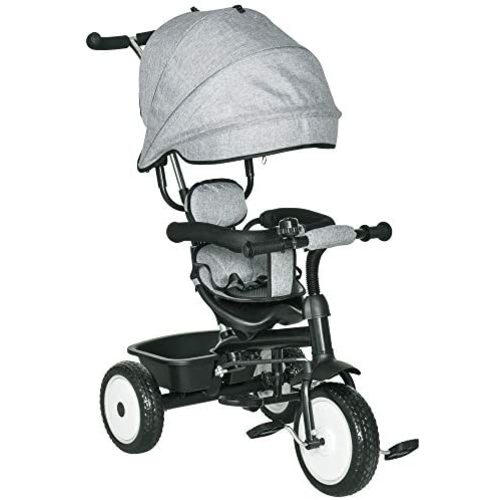 Qaba Baby Tricycle 6 in 1 Stroller with Adjustable Canopy Detachable Guardrail Belt for Age 6-60 Months, Grey