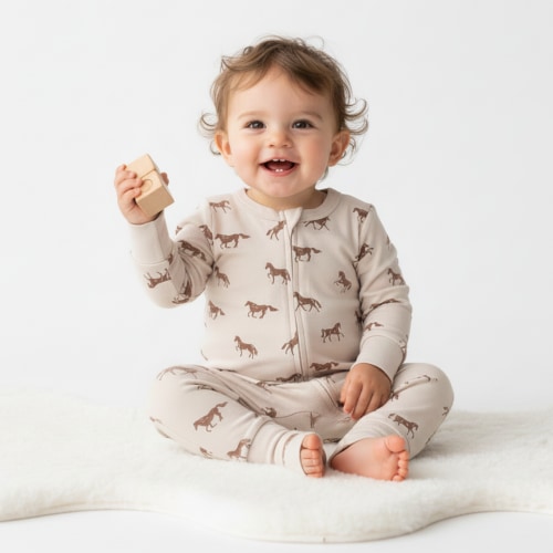 Organic 2-Way Zip Romper - Horses