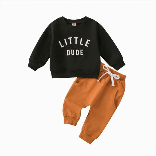 HCNTES Baby Boy Winter Clothes 6 12 18 24 Months 2T 3T Fall Outfits Long Sleeves Letter LITTLE DUDU Print Sweatshirt Pants Tracksuit Set