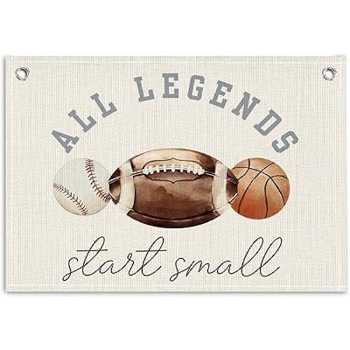 KDHTY Sports Bedroom Decor for boys Room Wall Art Canvas Banner,Legends Start Small Sports Nursery Art,Sports Wall Decor Baseball Kids Poster for Nursery Playroom Artwork