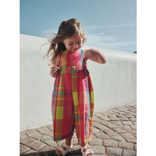 Orange/Pink Check Sleeveless Playsuit (3mths-7yrs)