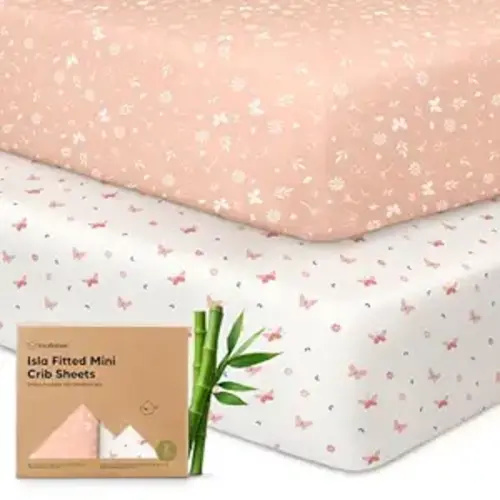 Pack and Play Sheets Fitted - 2-Pack Mini Crib Sheets for Pack N Play Mattress 38x26, Soft & Cozy, Neutral Toddler Playard Bedding, Snug Fitted Mini Baby Crib Mattress Cover Boy, Girl (Butterflies)