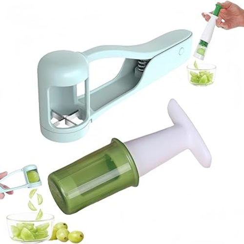 Grape Cutter suit, Stainless Steel Fruit Cutter for Grapes, Strawberries and Cherry Tomatoes, Slice into Quarters, Effortless Kitchen Tool for Fruit Salad Preparation, Quick and Easy Meal Prep