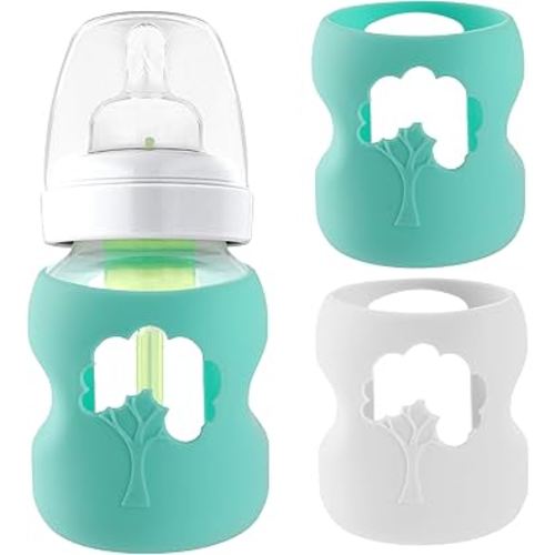 Silicone Baby Bottle Sleeves Compatible with 5 oz Dr. Brown's Natural Glass Bottles Dishwasher-Safe Anti-Colic Baby Bottle Covers for Dr. Brown Wide-Neck Glass Bottles - 2-Pack