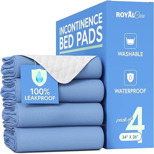 Incontinence Bed Pads - Reusable Waterproof Underpad Chair, Sofa and Mattress Protectors - Highly Absorbent, Machine Washable - for Children, Pets and Seniors (34x36 (Pack of 4), Blue)