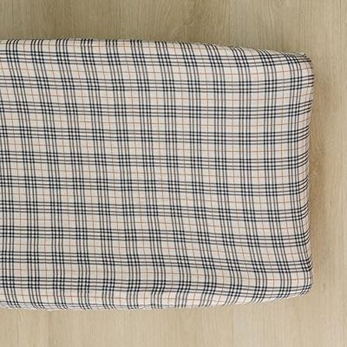 Mebie Baby Changing Pad Cover, Vintage Plaid, 100% Muslin Cotton Changing Table Pad Cover for Baby Boy and Girl, Designer Nursery Decor Covers, Diaper Changing Pad Cover for Changing Station