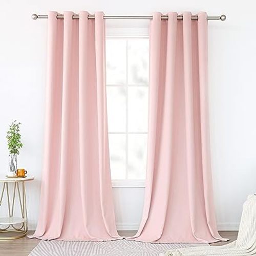 KEQIAOSUOCAI Baby Pink Living Room Curtains 108 Inches Long 2 Panels for Bedroom - Grommet Room Darkening Drapes Thermal Insulated Panels Curtains for 2 Story Home, Pink, 52 x 108 Inch