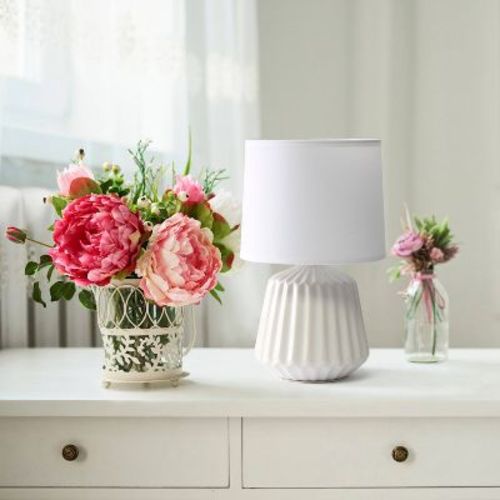 Petite Pleated Base Table Lamp Off-White - Simple Designs: Ceramic, ETL Listed, 11.38" Height