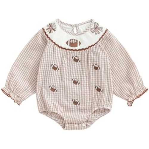 My First Christmas Baby Girl Outfit Santa Embroidery Smocked Romper Long Sleeve Striped Jumpsuit Cute Fall Clothes