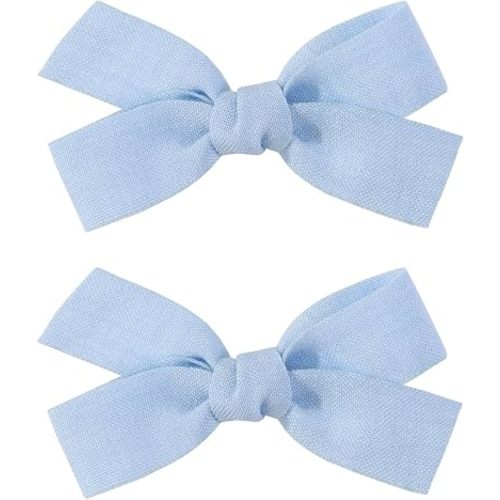 Adorable 2pcs White Hair Bow Clips for Baby-Girls - Boutique Barrettes for Toddlers and Kids with Fully Lined Clips（Sky Blue）