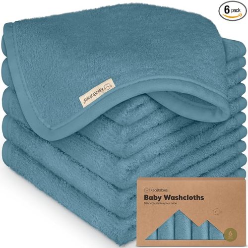 6-Pack Baby Washcloths - Soft Absorbent Viscose from Bamboo Wash Cloths for Babies, Kids, Toddlers, Infant, Newborn Bath Towels, Gentle on Sensitive Skin, 10x10 Reusable Face Towels (Aegean Blue)