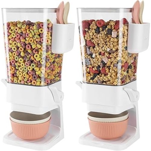 Osacoe Cereal Dispenser Countertop 2 Pack with Bowls Spoons Cutlery Box,5.5 QT Dry Food Dispenser Snack Organizer Containers Storage with Lids for Pantry Kitchen Organization Oatmeal Nut Granola Candy