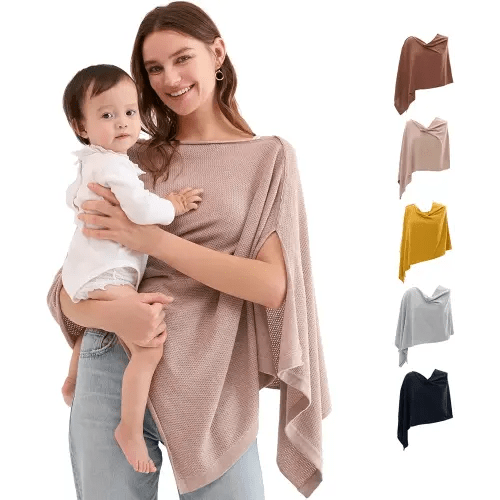 Momcozy Nursing Cover for Breastfeeding, Soft Privacy Poncho, Multi-Use Nursing Shawl, Portable Breast Feeding Covers for Women, Includes Laundry Bag (Brown)