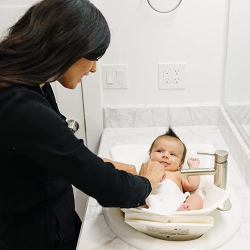 Puj Tub - The Soft, Foldable Baby Bathtub - Newborn, Infant, 0-6 Months, In-Sink Baby Bathtub, BPA free, PVC free (White)