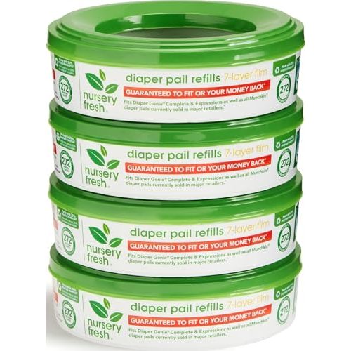 Nursery Fresh® Refill Rings for Diaper Genie® and Munchkin® Diaper Pails, Holds up to 1,088 Newborn Diapers, 4 Pack