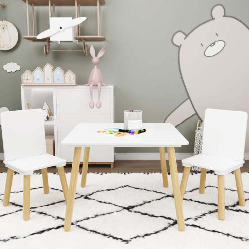 Syngar Kids Table and Chairs Set 3 Piece,Wooden Activity Table and Chairs Set for Toddlers Eating, Arts, Crafts, Drawing, Reading, PlayRoom, Gift for Gils Boys 1-7