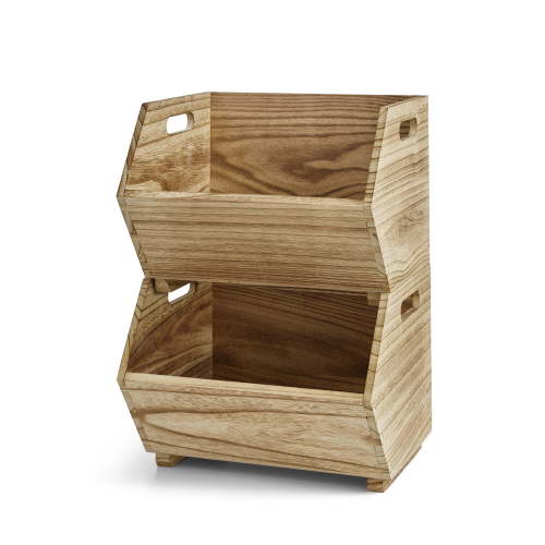 Better Homes & Gardens 2-Piece Set Natural Wood Stacking Open Front Decorative Storage Bins, 11 in x 16.5 in x 10 in