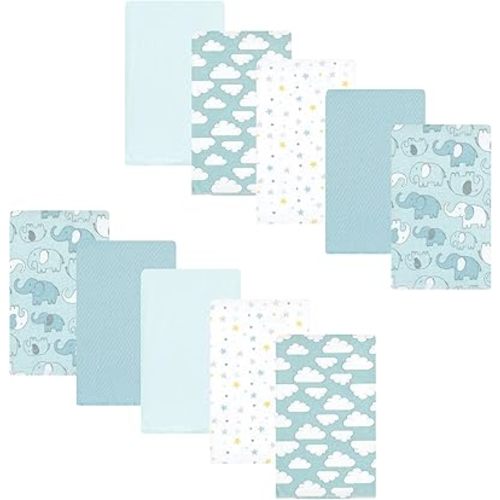Luvable Friends Hudson Baby Flannel Burp Cloths 10pk, Blue Elephant Journey