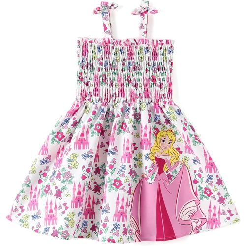 Disney Princess Frozen Elsa Minnie Stitch Toddler Girl Dress Bow Tie Straps Smocked Summer Outfit Birthday Party Clothes 2-9Y