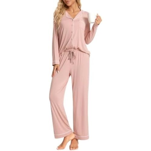 Womens Bamboo Viscose Pajama Set Long Sleeve Top and Pants Pj Sets