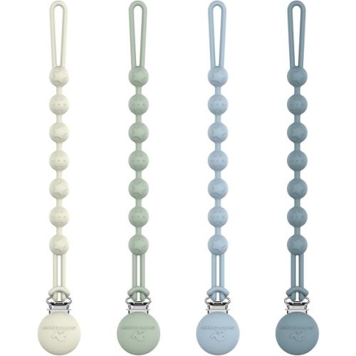 Cuddle Campus Silicone Pacifier Clip Holder with One Piece Design,Soft Flexible Binky Clips with Texture for Baby Boy and Girl Pack of 4 (6m+)