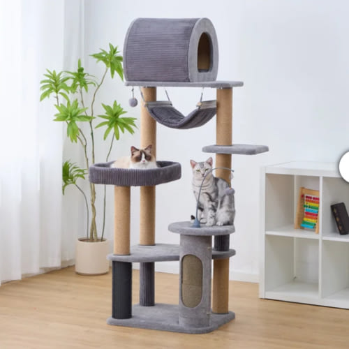 Catry Cascade Cat Tree, With 5 Levels and Condo, Gray