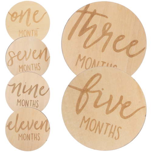 PENIKOKO 6Pcs Baby Monthly Milestone Marker Wooden Square Signs for New Parents Celebrating Growth 3.9X3.9X0.1In