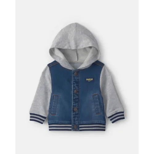 Baby Boy Varsity Hooded Denim Jacket - Indigo/Grey - OshKosh B'gosh | Carter's