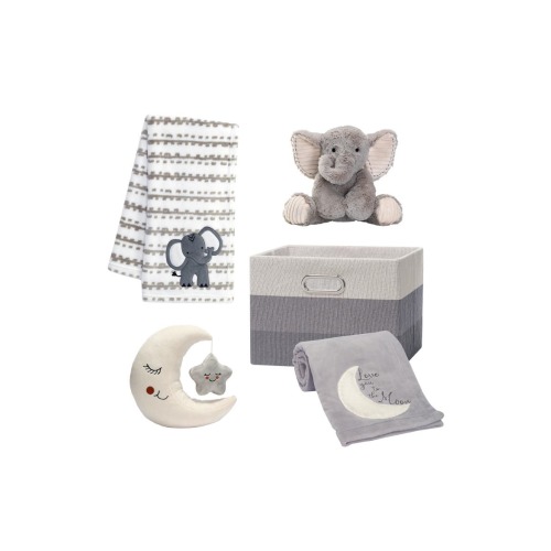 Gray 5-Piece Baby Gift Basket for Baby Shower/Newborn Welcome Home