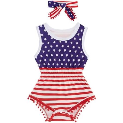 UNICOMIDEA 0-24 Months Baby Girl Romper with Headband 3D Printed Sleeveless Infant Summer Outfits