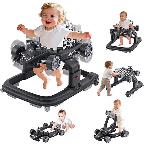 Baby Walker with Wheels | 3 Adjustable Heights, Reinforced Frame, 4 Modes (Push Walker & Jumper), Speed & Height Adjustments, Music, Lights, Anti-Rollover Design, for 6-18 Month Olds