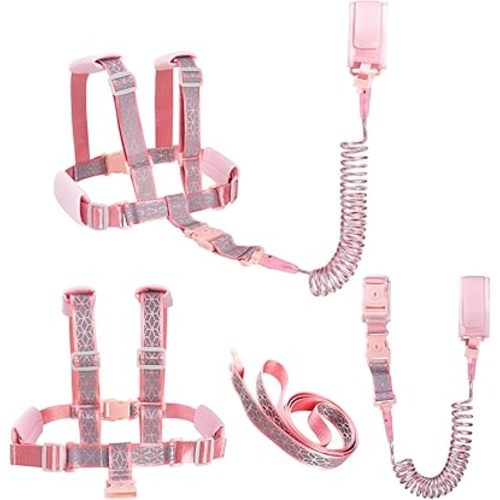 Toddler Leash Harness Backpack 4-in-1, Anti Lost Wrist Link & Safety Strap for Kids Boys Girls, Reflective Adjustable Baby Walking Belt for Park Zoo Travel, Child Cute Reins (Pink)
