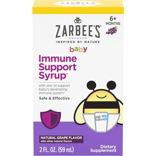 Zarbee's Baby Immune Support with Zinc, Baby & Toddler Vitamin 6 Months+, Includes Syringe for Easy & Accurate Dosing, Natural Grape Flavor, 2oz