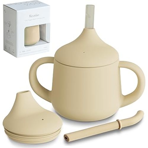 Moonkie Silicone Baby Sippy Cups | Straw Cup Baby | Toddler Cup with Straw | 3 Stages Training Cup for Baby Infants Toddlers and Kid, 4 oz(Croissant)