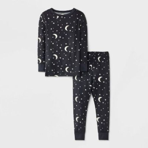 Baby Boys' 2pc Moon & Stars Soft Jersey Tight Fit Pajama Set - Cat & Jack™ Black 12M