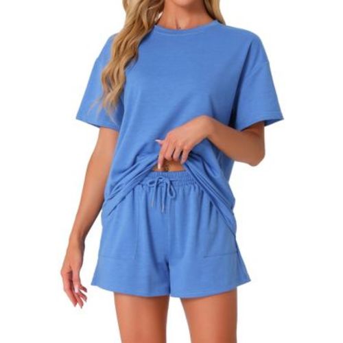 INSPIRE CHIC Women's Pajama Set Short Sleeve Lounge Set Elastic Shorts 2 Piece Pjs Sets with Pockets Royal Blue X-Large