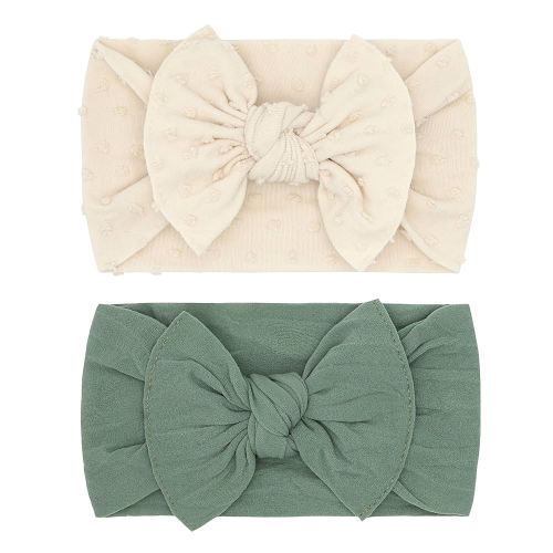 Baby Bling Bows Newborn to Little Girls Hair Bow - Girls Classic Knot Headbands Toddlers Hair Accessories, Made in the USA, One Size (2 Pack - Oat oat dot & Sage)
