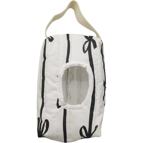Reusable Bow Baby Wipes Dispenser - Portable Wet Tissue Storage Bag for Travel, Refillable Diaper Wipe Holder for Car and Stroller –Hanging Wet Wipe Pouch(White/Black)