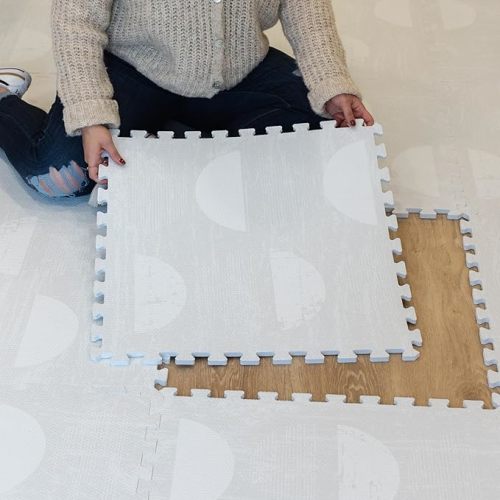 Little Landings Baby Play Mat for Floor - Aura Pearl (6x6ft) - Interlocking EVA Foam Play Mat Tiles for Babies & Toddlers, Non-Toxic Playmat for Tummy Time, Crawling & Playroom - Rug-Look Design