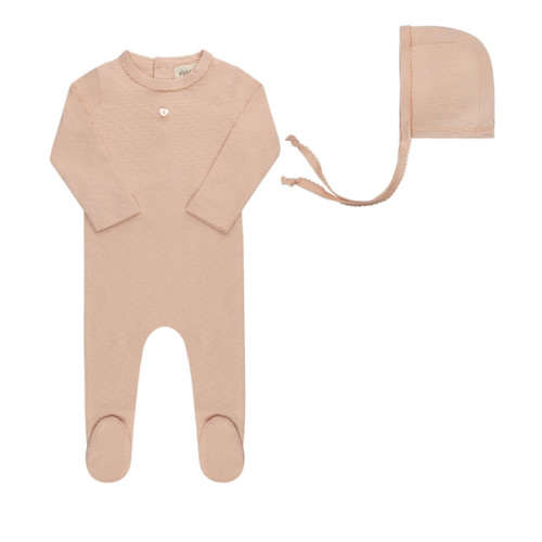 Unisex Heart and Star Button Pointelle Collection - Footie + Bonnet - Baby