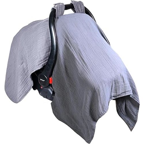EDEN BLISS Muslin Baby Car Seat Cover– 100% Cotton – 120x120cm Infant – Lightweight Infant Canopy, Universal Fit Baby Carrier Cover & Nursing Privacy Cover