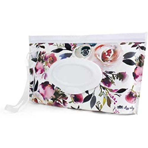 Itzy Ritzy Travel Wipes Case - Reusable Wipe Pouch – Take & Travel Pouch Holds Up To 30 Wet Wipes, Includes Silicone Wristlet Strap, Floral