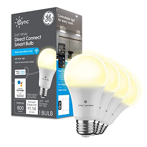 GE CYNC A19 Smart LED Light Bulbs, Soft White, Bluetooth and WiFi Light Bulbs, 60W Equivalent, Work with Amazon Alexa and Google Home (4 Pack)