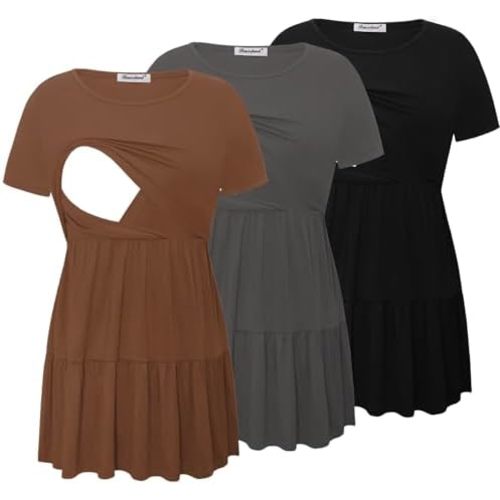 Bearsland Women’s Nursing Top 3pack Short Sleeve Scoop Neck Nursing Shirt Breastfeeding Shirts