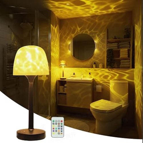 Cordless Shower Lamp,Bedside Lamp,Touch Ocean Wave Projector Light,3 Way Color Temperature,16 Color Changing Light,Dimmable,Rechargeable Aurora Night Lights for Bedroom Bathroom, Waterproof