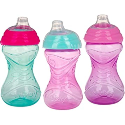Nuby Clik-It Soft Spout No-Spill Easy Grip Sippy Cup for Girls - (3-Pack) 10 Oz - 6+ Months