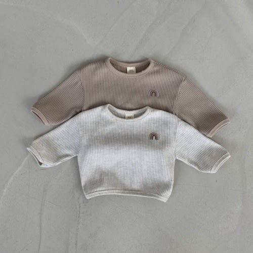 Baby Toddler Rainbow Embroidery Waffle-Knit Crew Top (3-6 M in Grey)