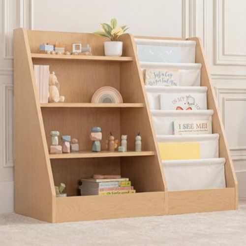Comfy Cubs Kids Bookshelf 35.2 x 15.7 x 31.5 Inches - Sturdy Montessori Shelf with Soft & Hard Shelves - Wood