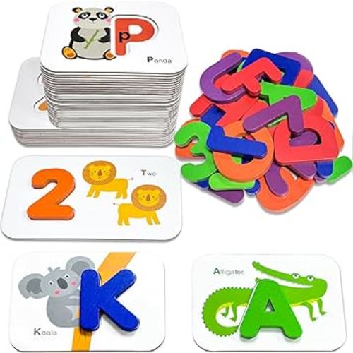 Gojmzo Alphabet Flash Cards, ABC Learning Toys for Kids 3-5, Wooden Letters Number Blocks Sight Words Matching Game, Toddler Preschool Learning Activities, Montessori Educational Toys for 3+ Year Old