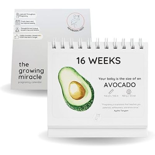 Pregnancy Calendar for Expecting Mothers - Weekly Baby Growth Tracker with Fruit & Vegetables, Quotes & Development Facts | 72-Page Flip Calendar | Pregnancy Gifts for First Time Parents